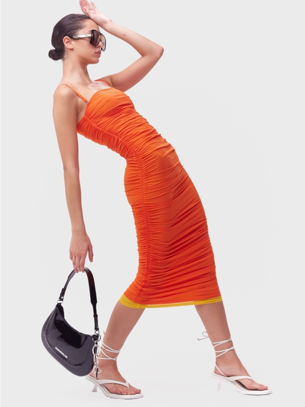 Simon Miller Orange and Yellow Ruched Dress